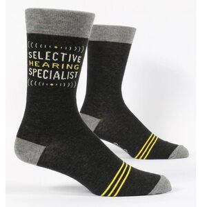 Blue Q Socks Selective Hearing M-Crew Socks Men's Gray Funny Size 7-12